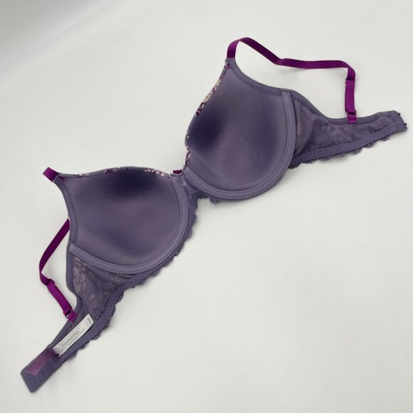 Adore Me Bra 34DD Floral Padded Underwire Feminine Pattern Print Purple White - Picture 6 of 10